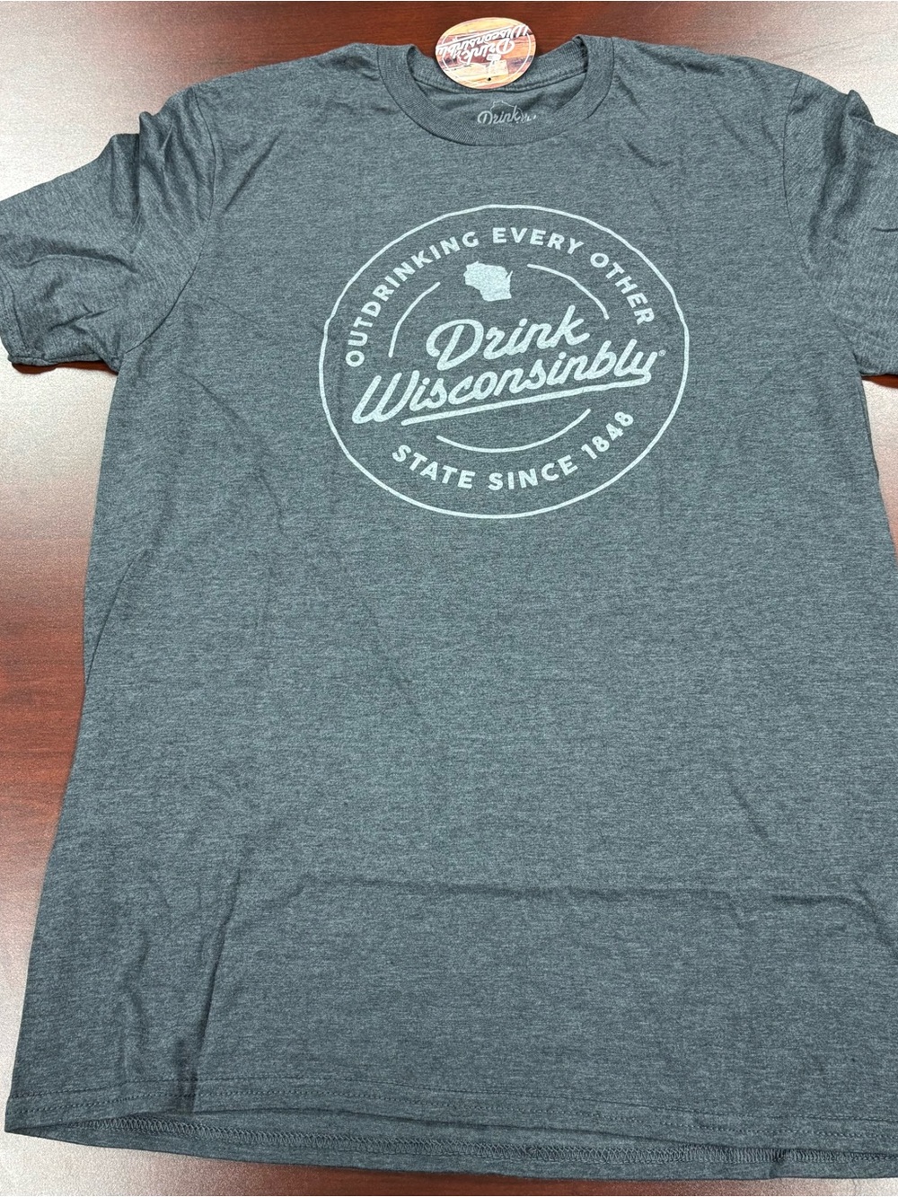 Unbranded Gray 'Drink Wisconsinbly' Short Sleeve Graphic Tee